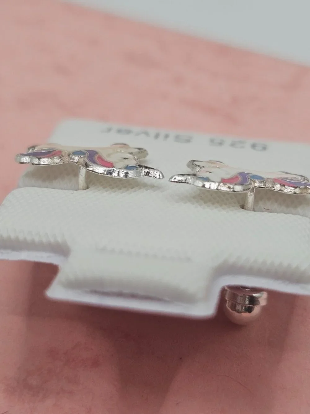 Sterling Silver 925 High Polished Enamel Jumping Unicorn Screw Stud Earrings